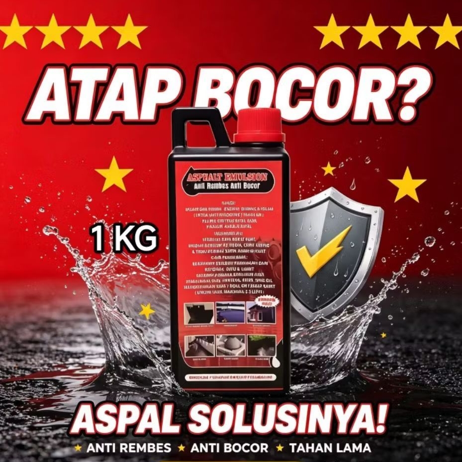 1 Kg,cat,perekat anti bocor dan rembes Aspal Cair, Asphalt Elmusion for Waterproofing.