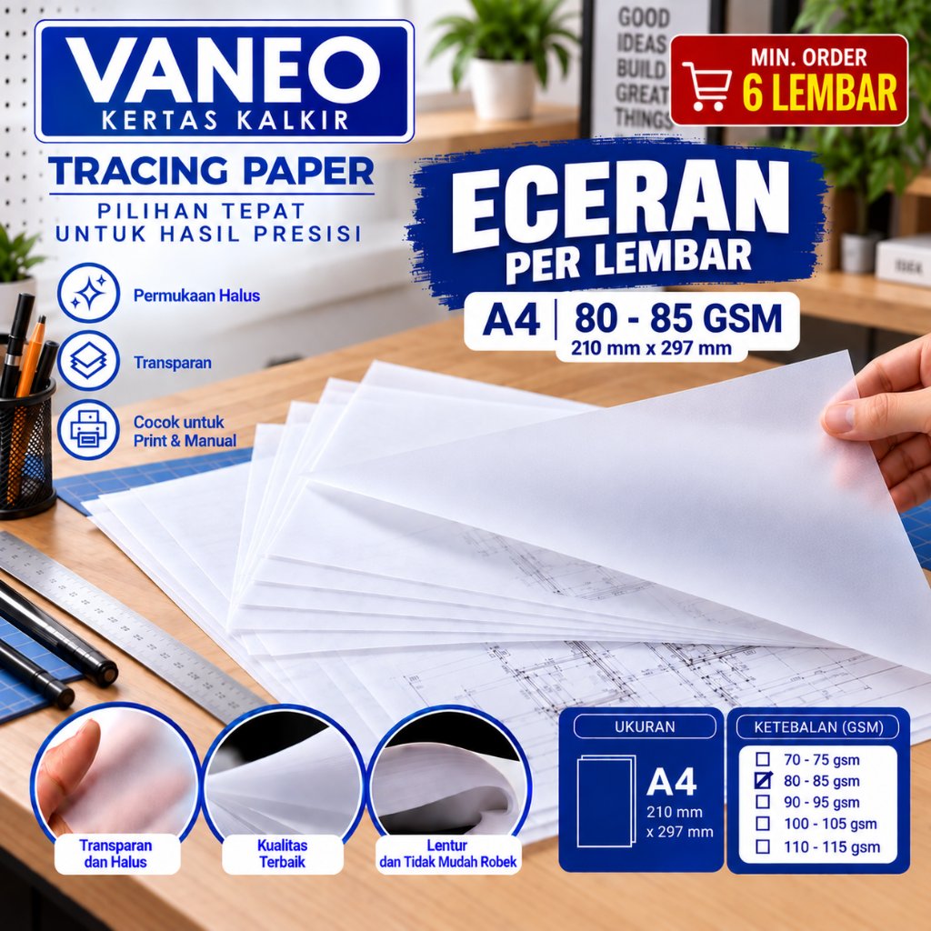 Vaneo Kertas Kalkir A4 80/85 gsm Tracing Paper lembaran