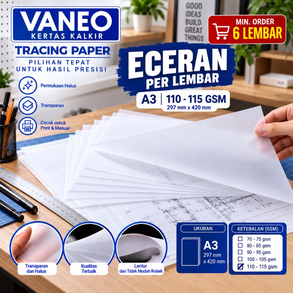 Vaneo Kertas Kalkir A3 110/115 gsm Tracing Paper lembaran