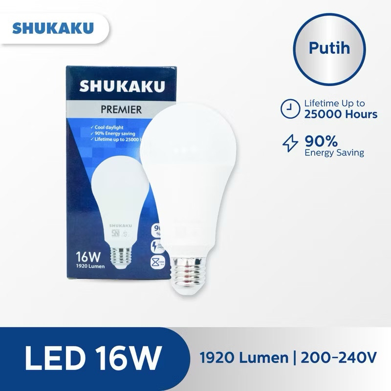 SHUKAKU Lampu LED 16W Cahaya Putih 6500K A60 E27 Tahan Lama Hemat Energi