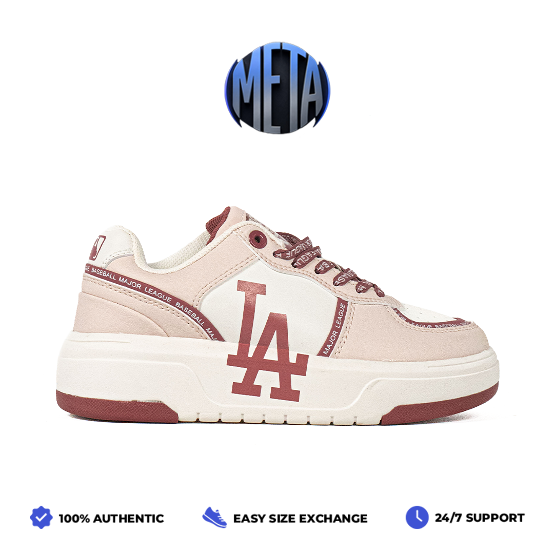 Meta Shoes - Sepatu Korea MLB Chunky Liner Varsity LA Dodgers Los Angeles Pink Sneakers Casual Outdo