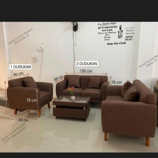 CENTRAL - SOFA MINIMALIS 221 KAKI RETRO BERKUALITAS / SOFA RETRO 221 SET DENGAN MEJA  / SOFA RETRO 2