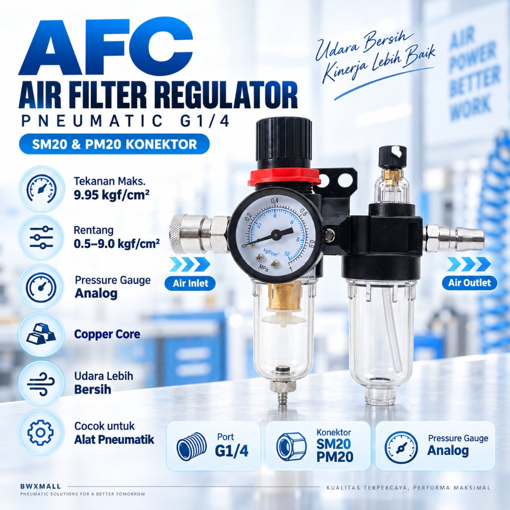 Air Filter Regulator Pneumatic G1/4 Saringan Kompresor Pressure Gauge Pengatur Tekanan Udara AFC AFC