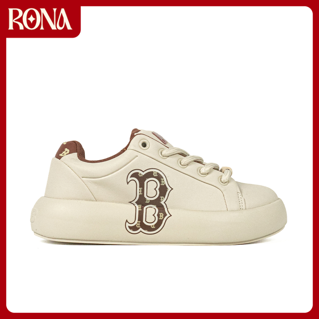 RONA Shoes - Sepatu Korea MLB Chunky Classic Base Heel Monogram Boston Red Sox Brown Sneakers Casual