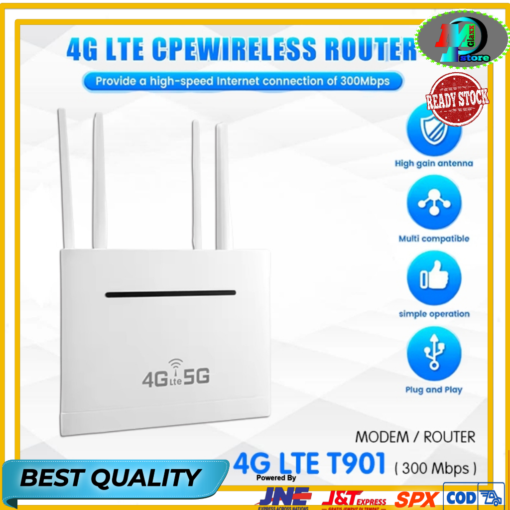 Smart WIFI Modem Router Pro 4G/5G LTE 300Mbps T901 With Slot Sim Card All Operator 4 Antena