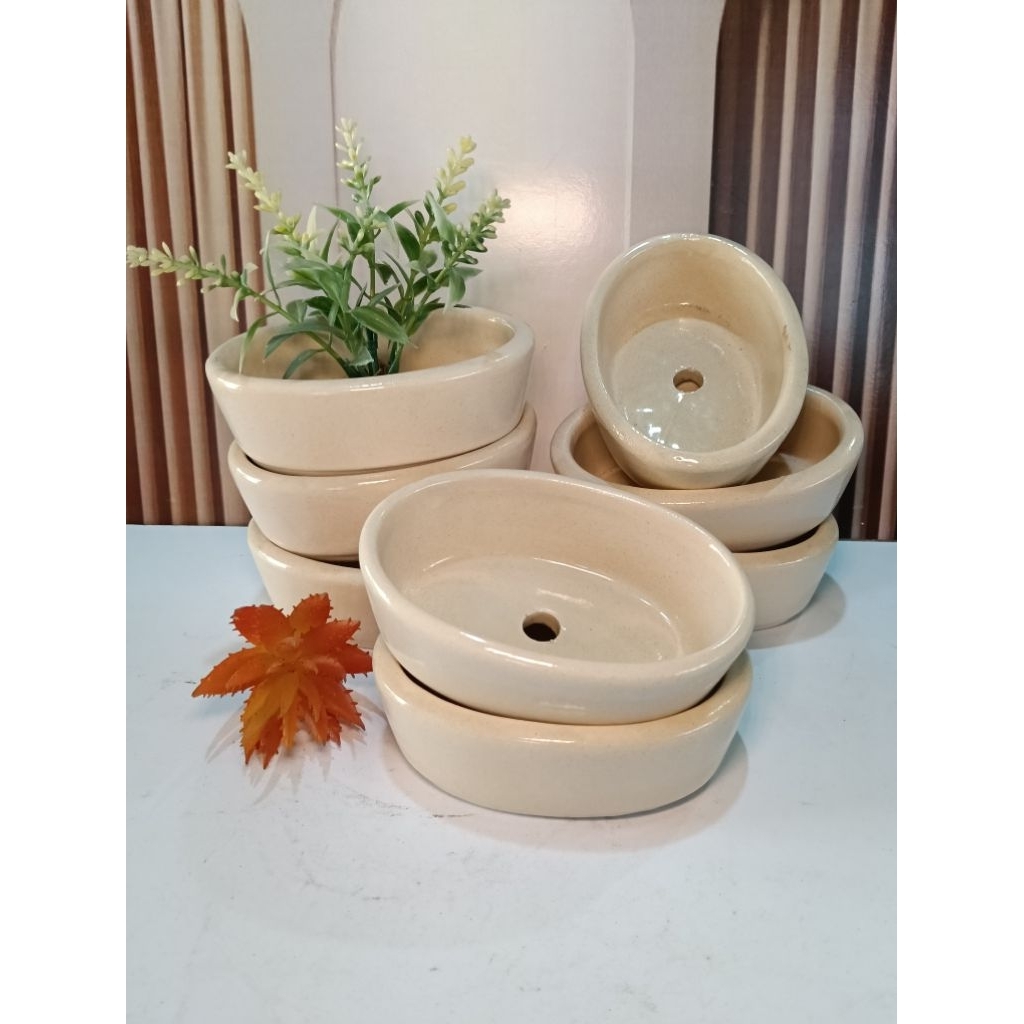 Pot Keramik Bonsai Oval Estetik