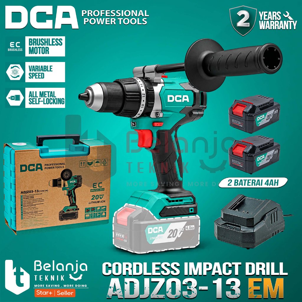 Mesin Bor Beton Baterai DCA ADJZ03-13EM Cordless Driver Hammer Drill 13MM