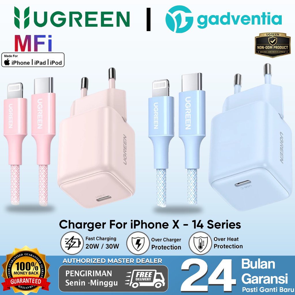 UGREEN Charger Set for iPhone 11 12 13 14 Type C To Lightning MFI PD Fast Charging 20w 30w 50698