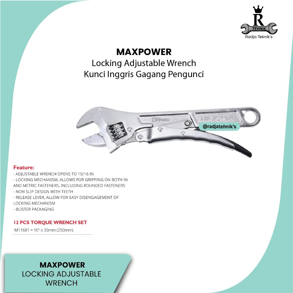 MAXPOWER  Locking Adjustable Wrench  Kunci Inggris Gagang Pengunci  Adjustable Wrench