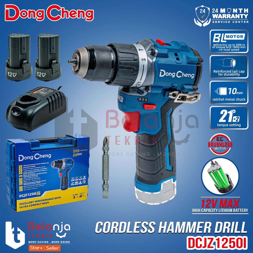 Mesin Bor Beton Baterai Dongcheng DCJZ1250i EK 12V Cordless Impact Drill DCJZ 1250i EK Set 2 Baterai