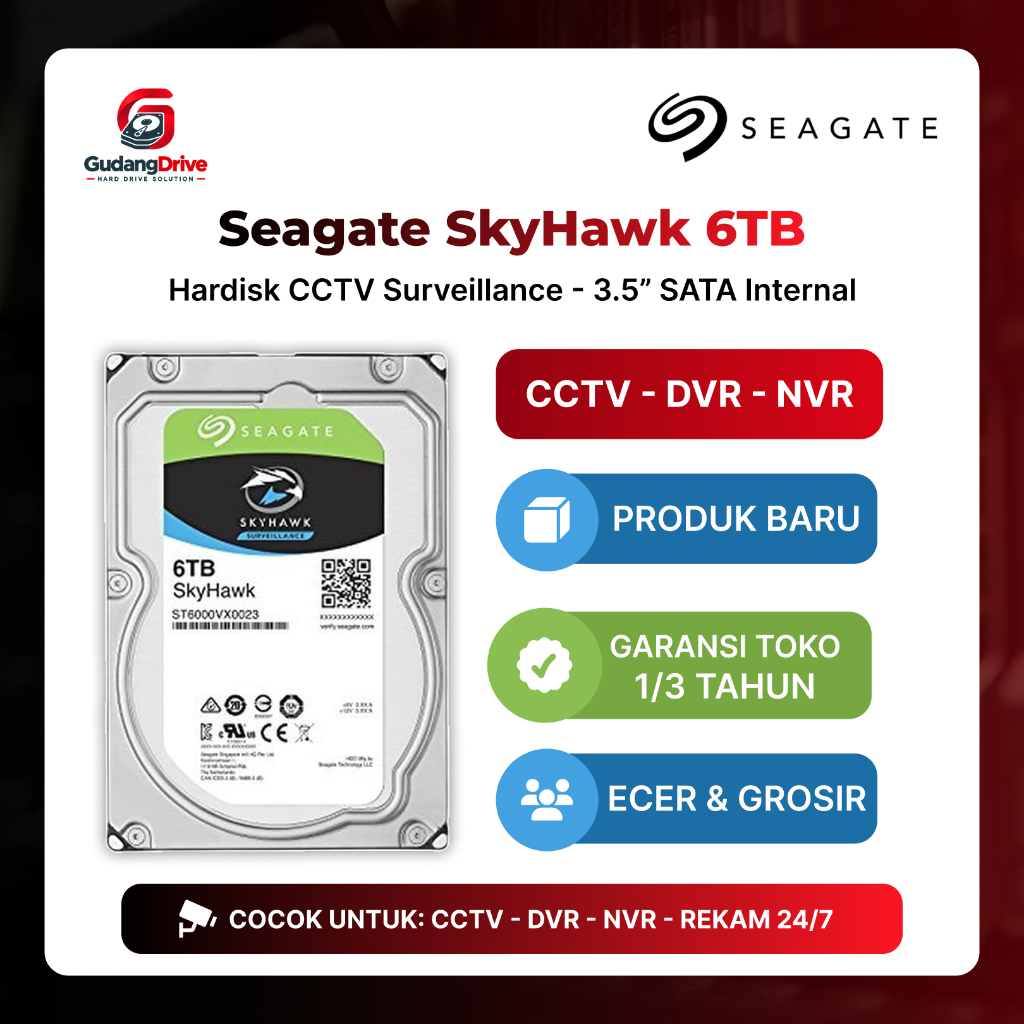 Hard Disk Seagate SkyHawk 6TB 6T CCTV DVR NVR HDD Surveillance Baru Bergaransi