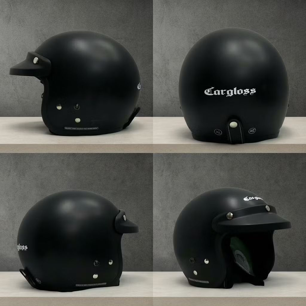 Helm Retro Cargloss Hitam doff, Helm Cargloss Retro Hitam Goggle Masker, Helm Cargloss Retro Murah