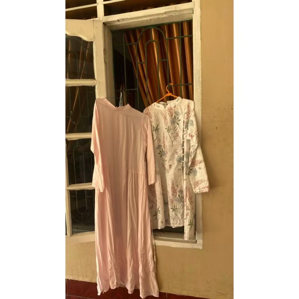 Preloved One Set Medima tunik embriodery dan kiffa dress viscose by azeera VVGC