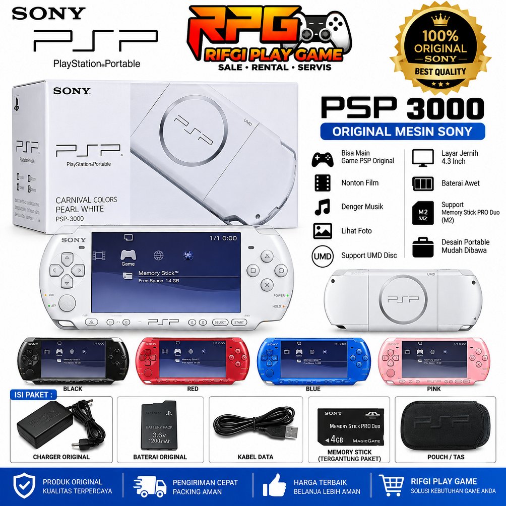 SONY PSP Second Hen 3000 - Konsol Game Genggam 32 Gb Like New Full Game Garansi