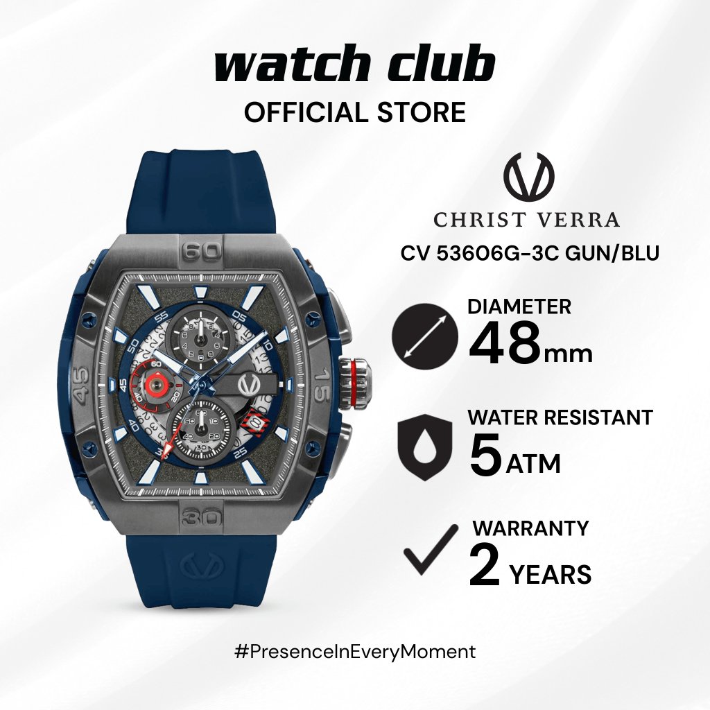 Christ Verra - Jam Tangan Pria Tali Rubber Christ Verra Casual CV 53606G-3C GUN/BLU