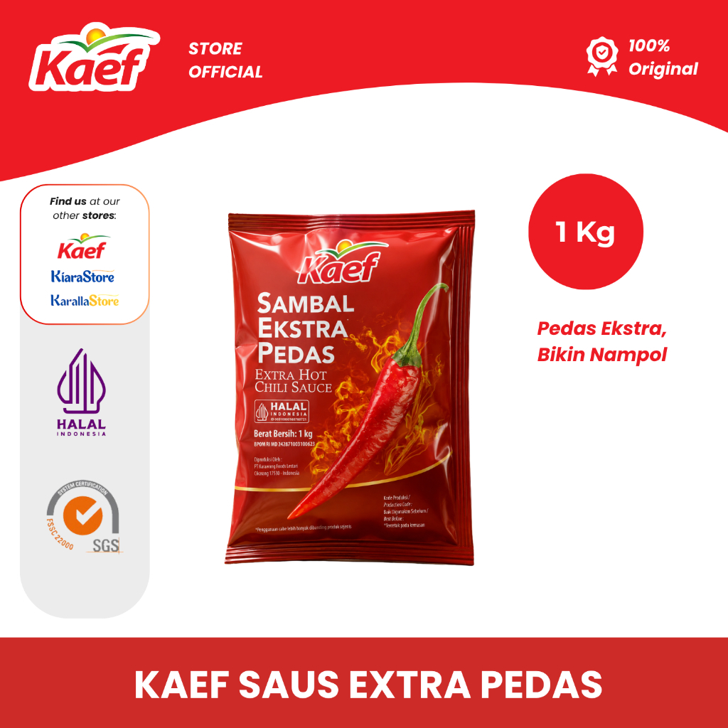 Kaef Sambal Ekstra Pedas | Kaef Extra Pedas | Kaef Extra Hot Chili Sauce 1 kg