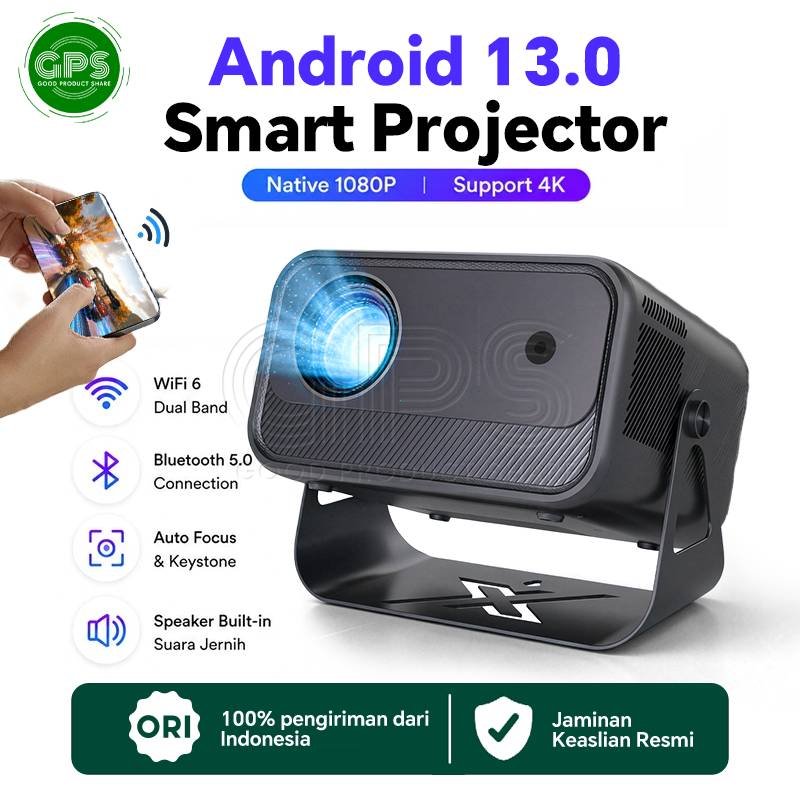 Pro Proyektor Android 250ANSI 1080P With Rotasi 360° Stand,Smart Infocus Projector LCD TV MirrorLink