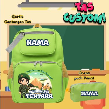 Tas Sekolah Anak Custom Nama Karakter Anak TENTARA WANITA - Ransel Anak TK SD Laki-Laki Perempuan Fr