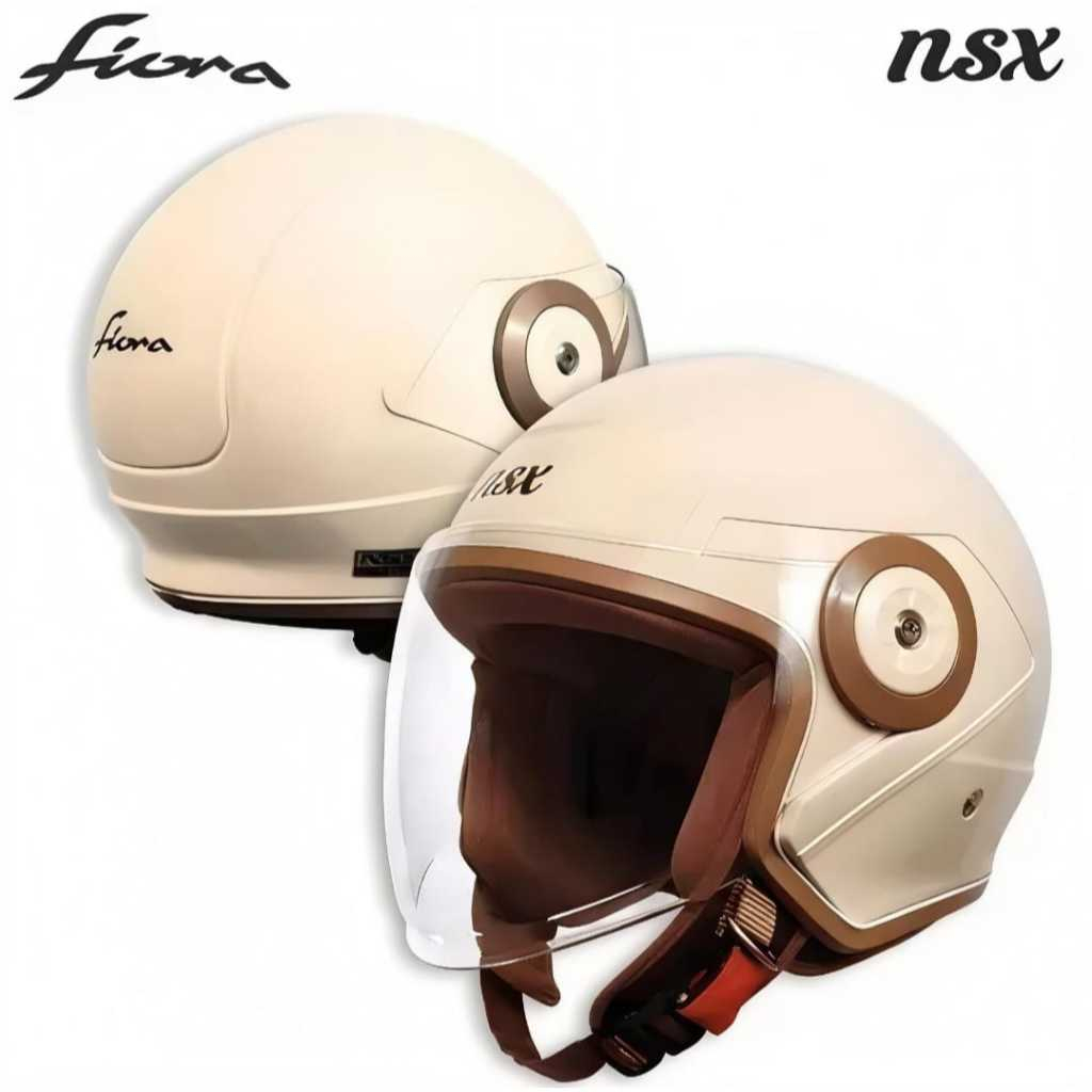 Helm Half Face NSX FIORA Terbaru Cream (SNI) Helm Dewasa pria/wanita bisa cod Free Kardus