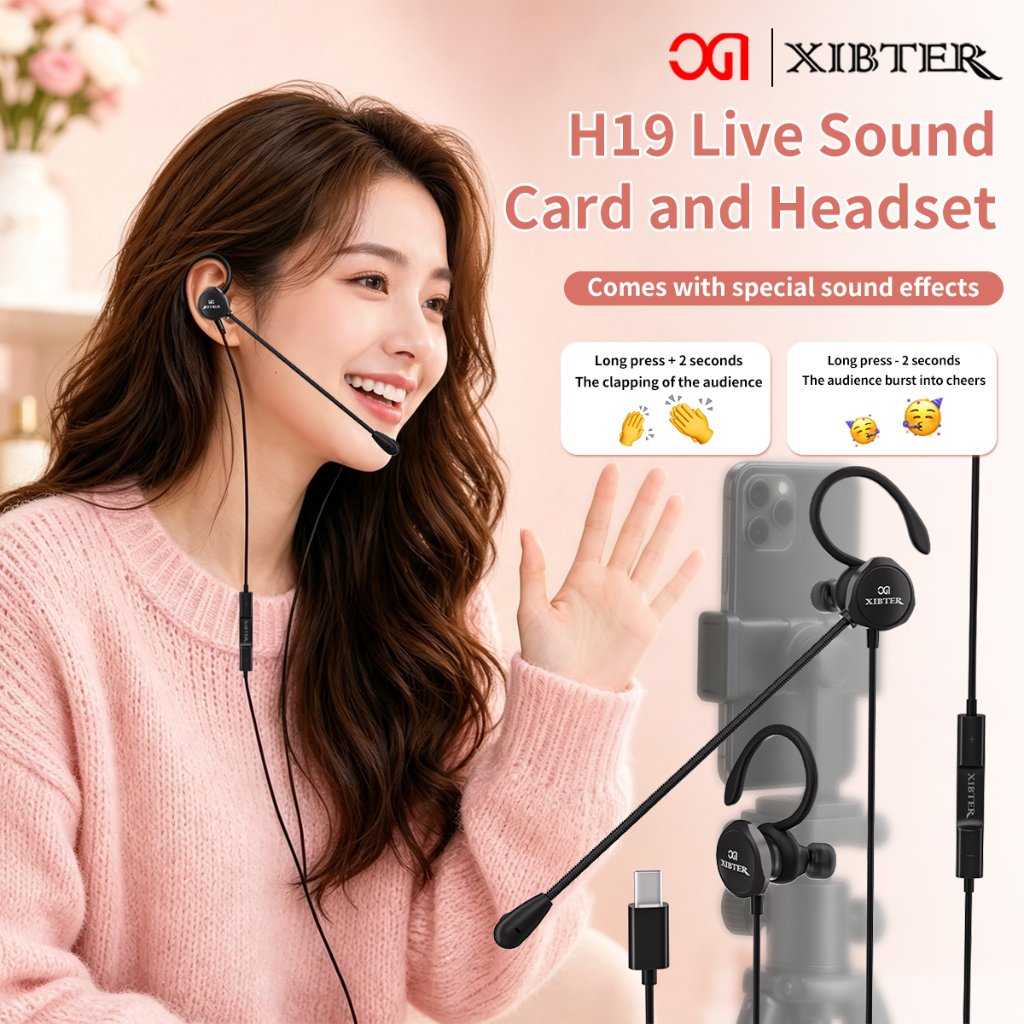 XIBTER H19 Sound Card Headset  Gaming Live Streaming Voice Changer Real-time Monitor Low Latency Ear