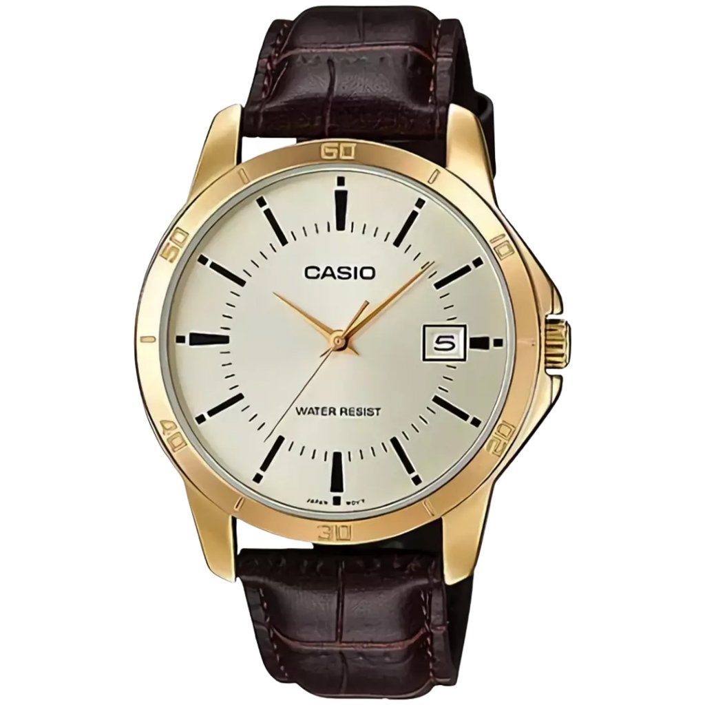 Galery Jam Tangan Casio General LTP-V004GL-9AUDF Brown Gold Leather