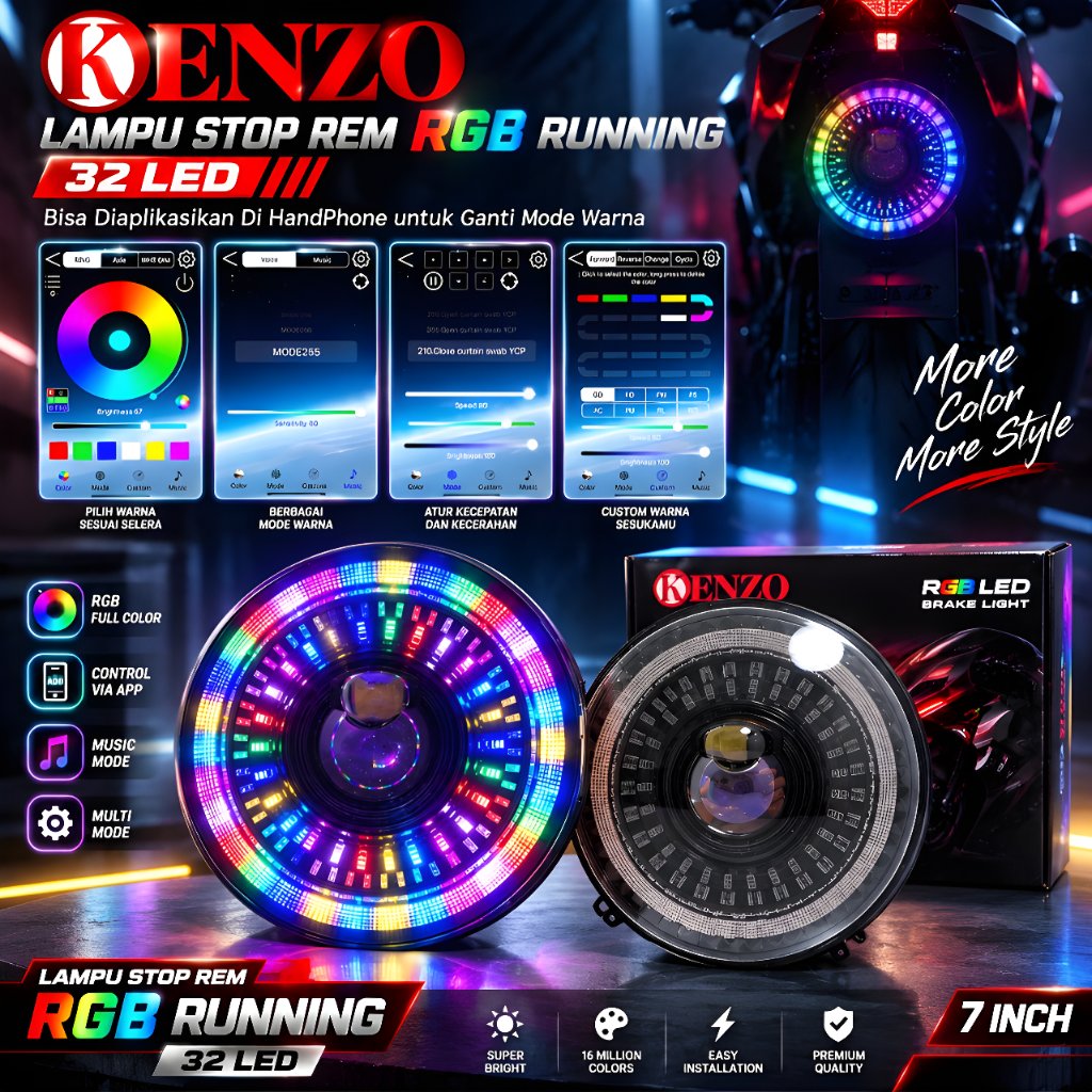 Lampu Depan 7 Inch Model Bulat RGB LED Headlamp Mobil Motor 7 Inch RGB APP Universal Waterproof