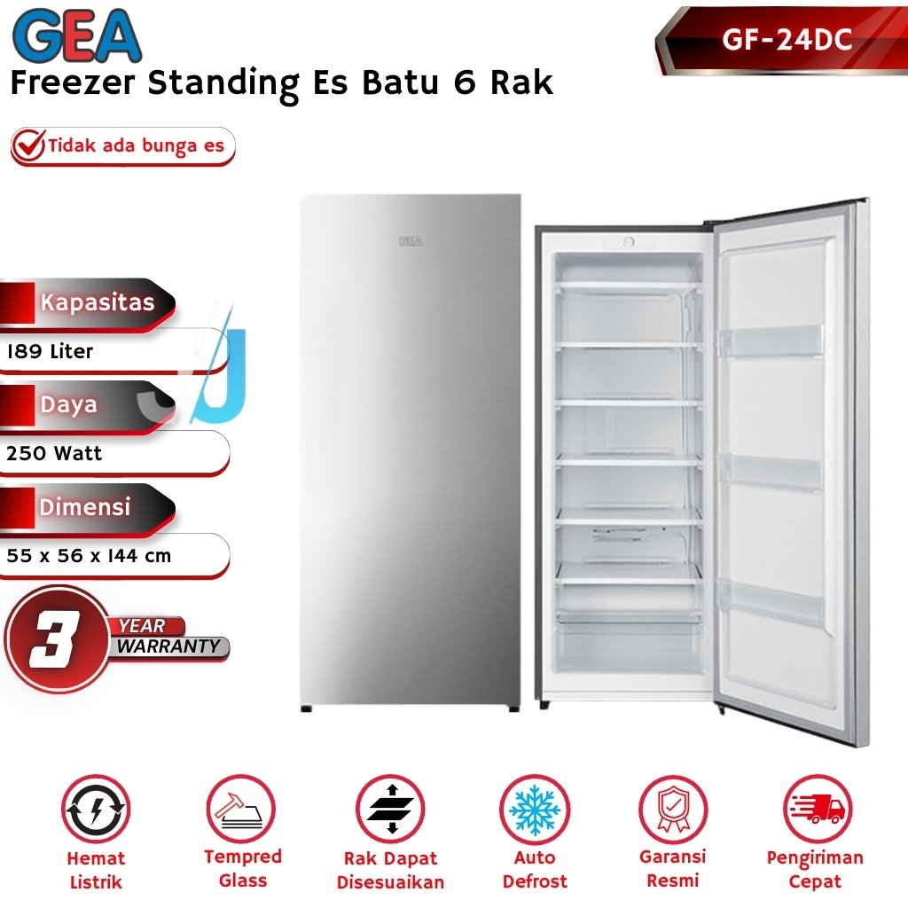 GEA Upright Freezer 6 Rak 189 Liter GF-24DC No Frost