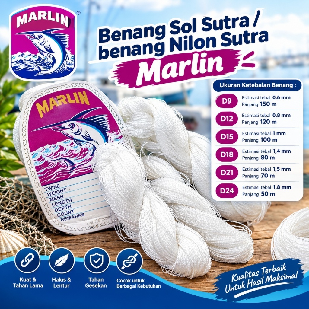 Benang Sol Sutra / benang Nilon Sutra Marlin D9 D12 D15 D18 D21 D24