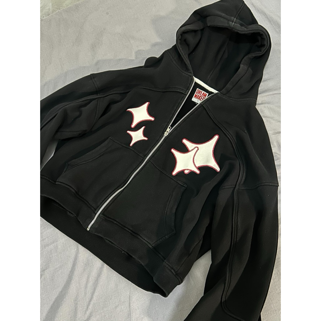 NET dust la stella (DLS) multi patch black zip hoodie not calle, chambre, adidas, nike, puma