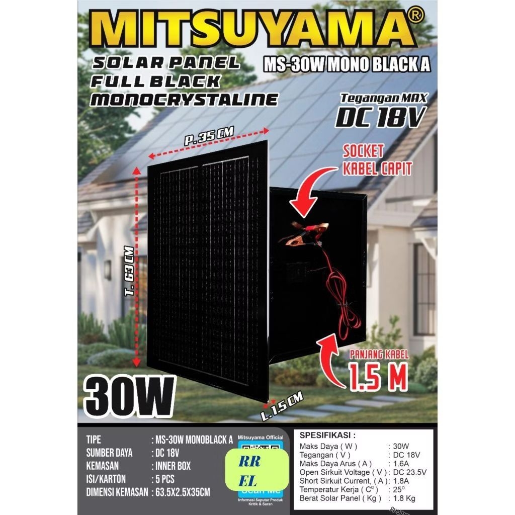 Solar Panel Solar Cell Panel Surya Mitsuyama 30wp Mono 30 Wp Monocrystalline