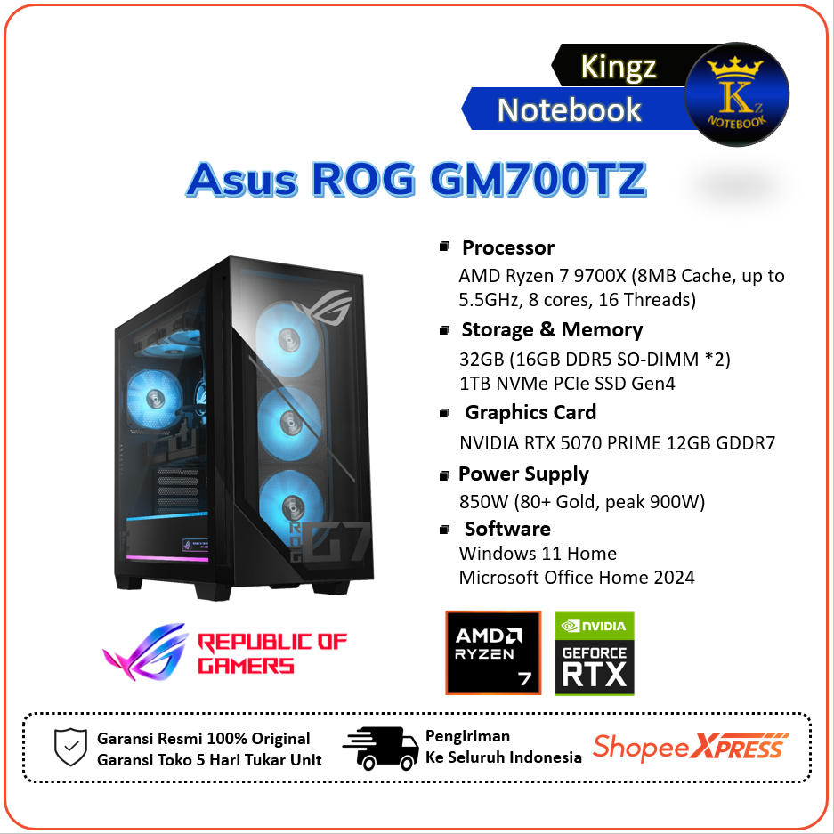 PC Gaming Asus ROG GM700TZ RTX5070 Ryzen 7 9700X 32GB 1TB Win11+Office