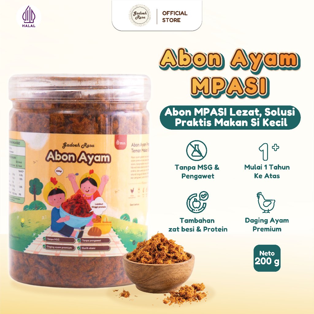 Gadoeh Rasa Abon Ayam MPASI Untuk Anak 1+ Tahun Ke Atas | 100gr & 200gr