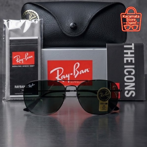 Kacamata Ray-Ban Caravan RB3136 002 Black Original – Green Lens Kaca