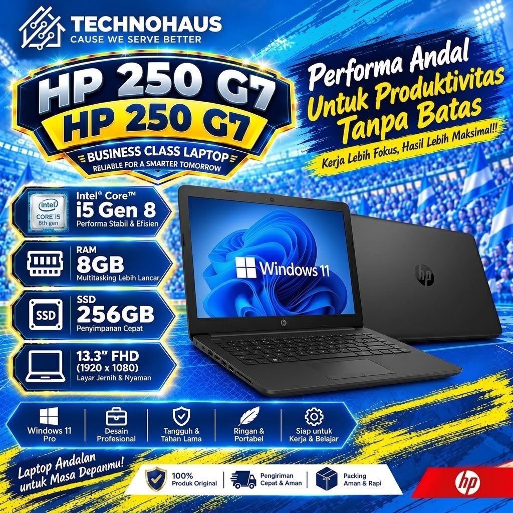HP 250 G7 PROSESOR INTEL CORE I3/I5 GEN 8/10 RAM 8GB SSD 256GB LAPTOP MURAH BERGARANSI