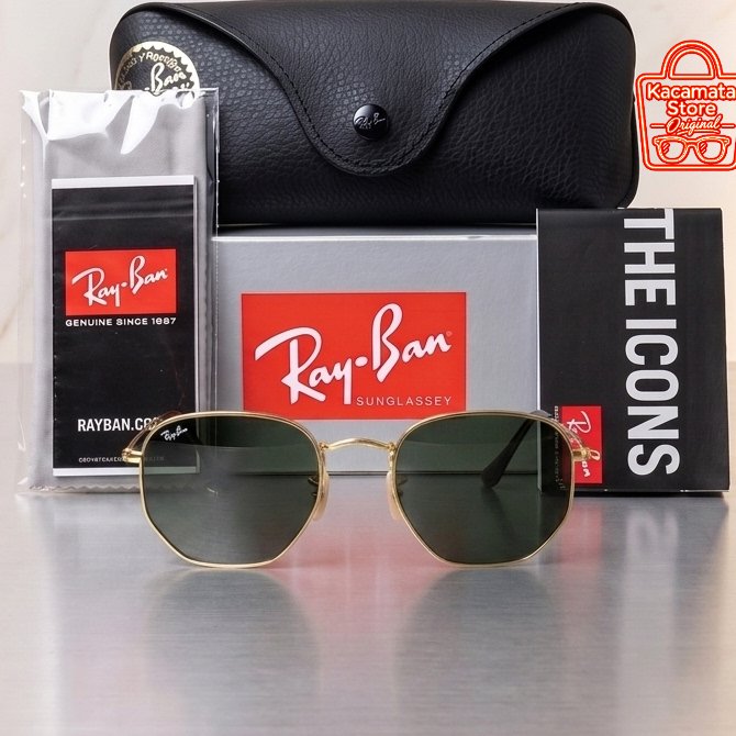 Kacamata Original Ray-Ban RB3548N 001 Hexagonal Gold Lens Green