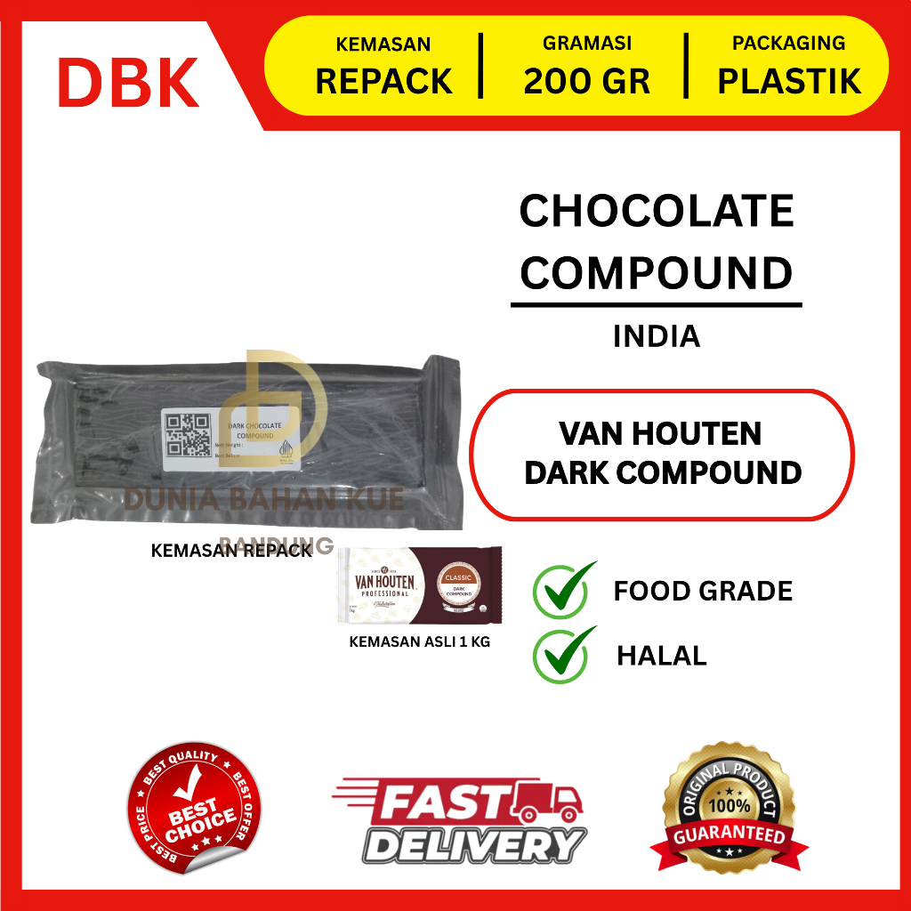 VAN HOUTEN CHOCOLATE COMPOUND / COKLAT BATANG - 200 GR