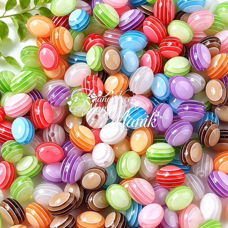 10PCS-Manik Oval Resin Motif Garis Permen Warna Campur Berkilau Dekorasi Pesta Kado Aksesoris Hiasan