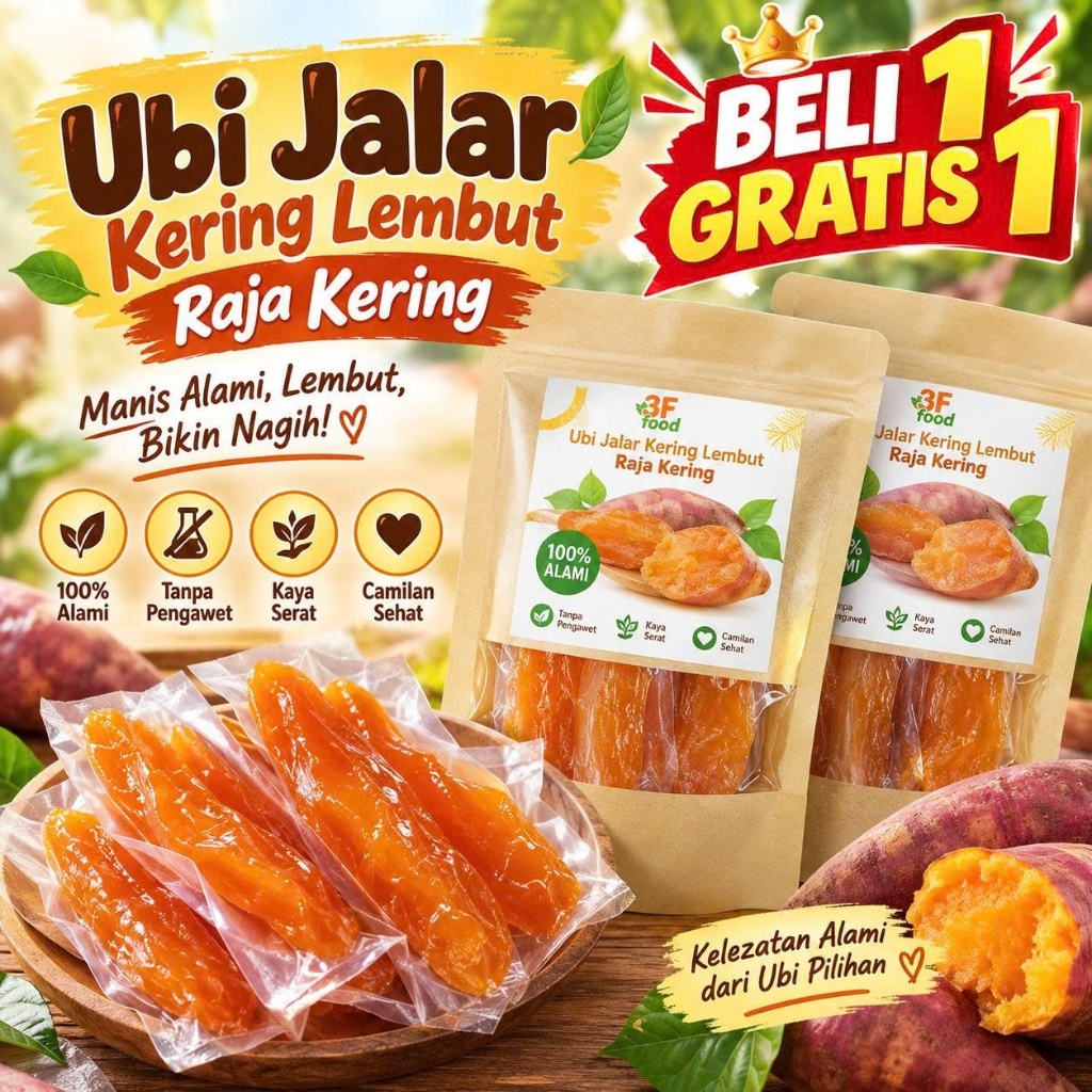 Ubi Jalar Kering Lembut 250g | Manis Alami & Kenyal | Camilan Ubi Kering Premium