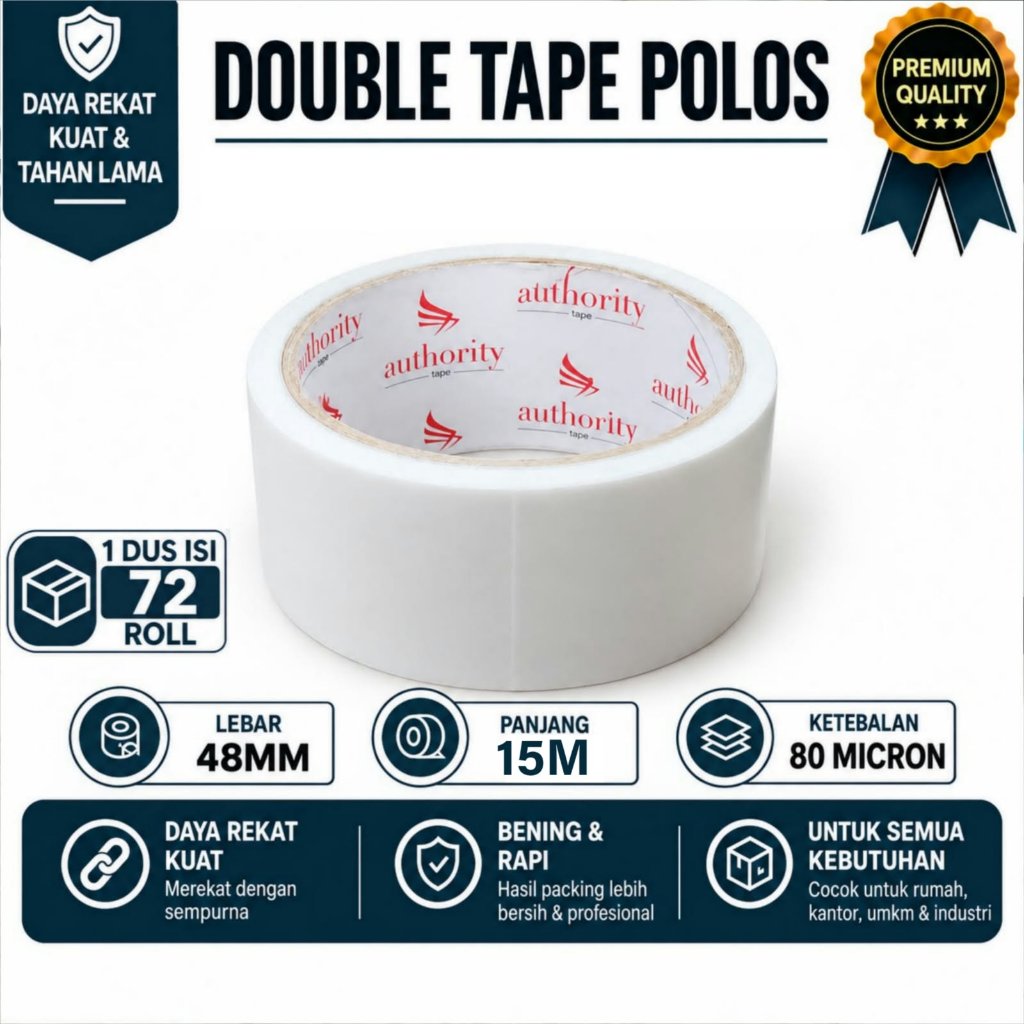 1 DUS ISI 72 PCS - DOUBLE TAPE 48MM X 15M AUTHORITY