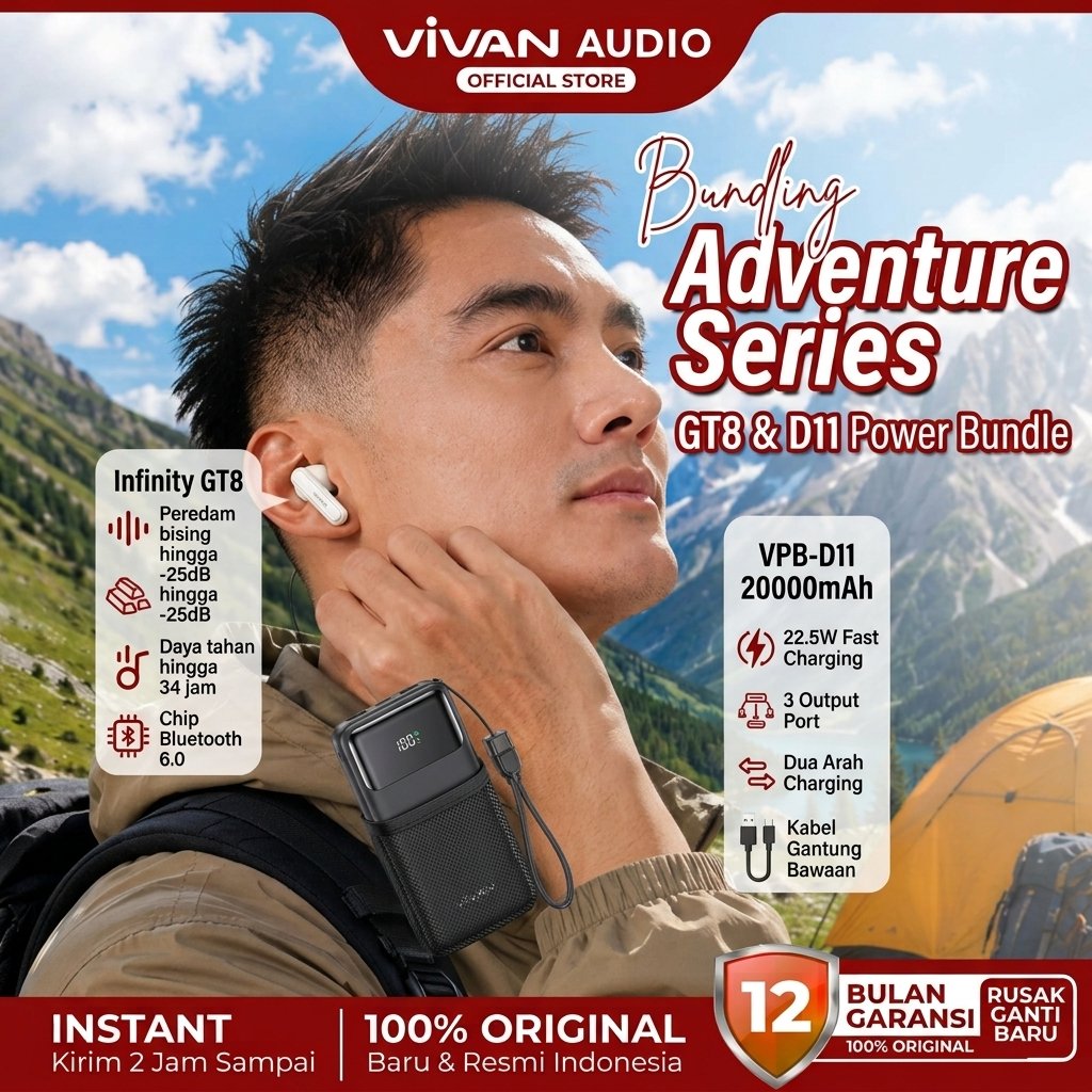 [Outdoor Camping Set] VIVAN Earphone Bluetooth 6.0 Wireless Earbuds TWS Infinity GT8 ANC & VIVAN Pow