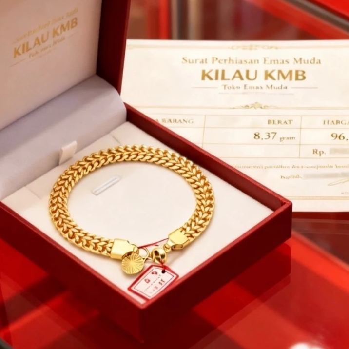 Gelang Wanita Model Rantai Tikar Sisik Emas Kuning 24 Bahan Koin