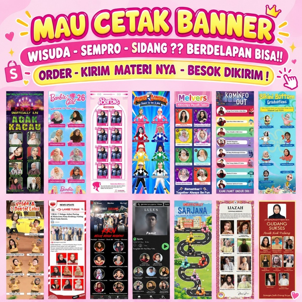 Cetak Banner Wisuda 8 Foto Custom Desain Lucu