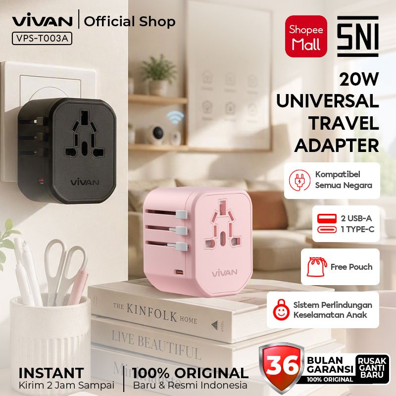 [COLOKAN LUAR NEGERI] VIVAN Travel Adaptor Universal QC PD 12W/20W/25W/45W/65W/70W/75W Fast Charging