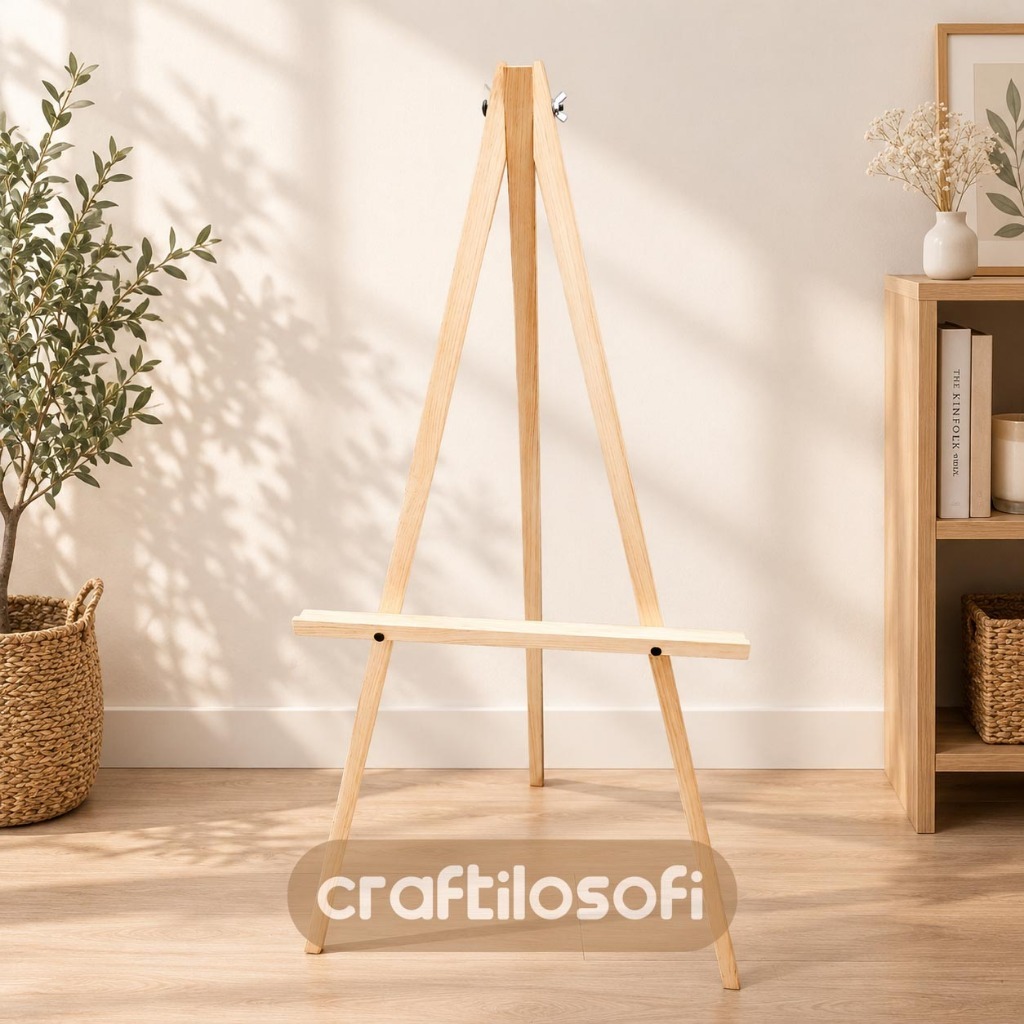 Standing Easel Kayu Pinus Oven 145cm | Stand Banner Papan Bunga | Tripod Standing Frame Foto