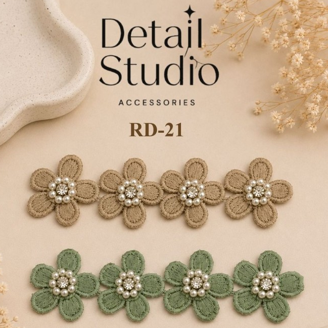Detail Studio - Renda Bordir Bunga Payet - Renda Bunga Applikasi Mutiara