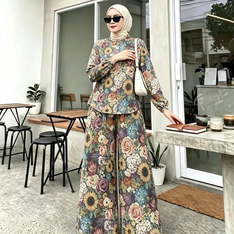 ARSYILLA SET//ONE SET ARSYLA RAYON TWILL MOTIF TERBARU//SETELAN WANITA DEWASA ANDIN KOMBINASI