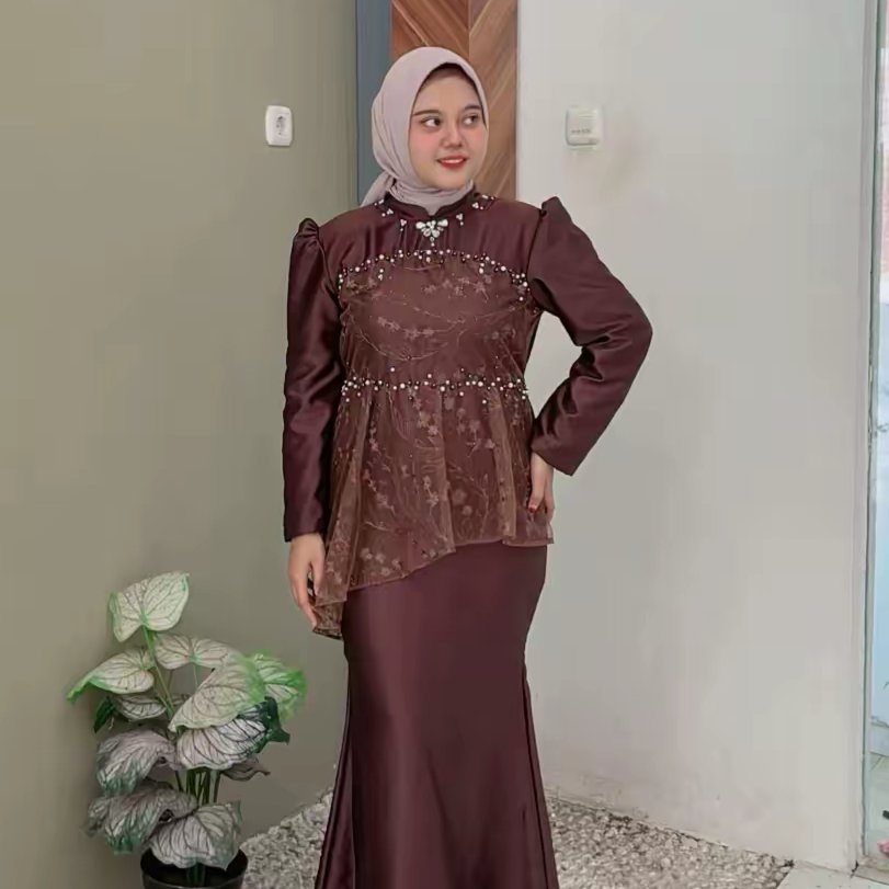 Jelita Dress Kondangan Bridesmaid Lebaran 2027 Duyung Slimfit Satin Brokat Payet Mutiara Dress Jumbo