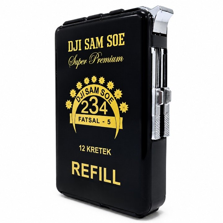 Kotak Penyimpanan dengan Korek Api Refill Motif DJI SAM SOE 234 Fatsal 5 12 Kretek Super Premium