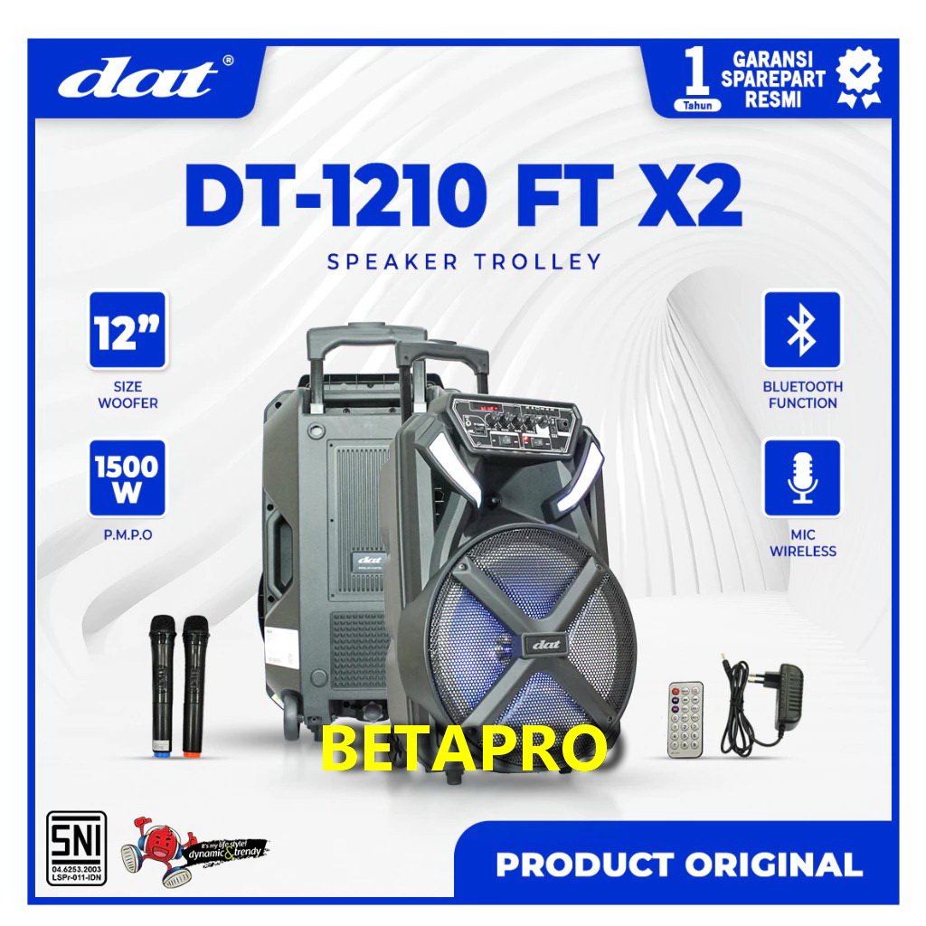DAT Speaker DT 1210FTX2 / DT 1210 FTX2 Trolley 12 Inch Bluetooth Mic