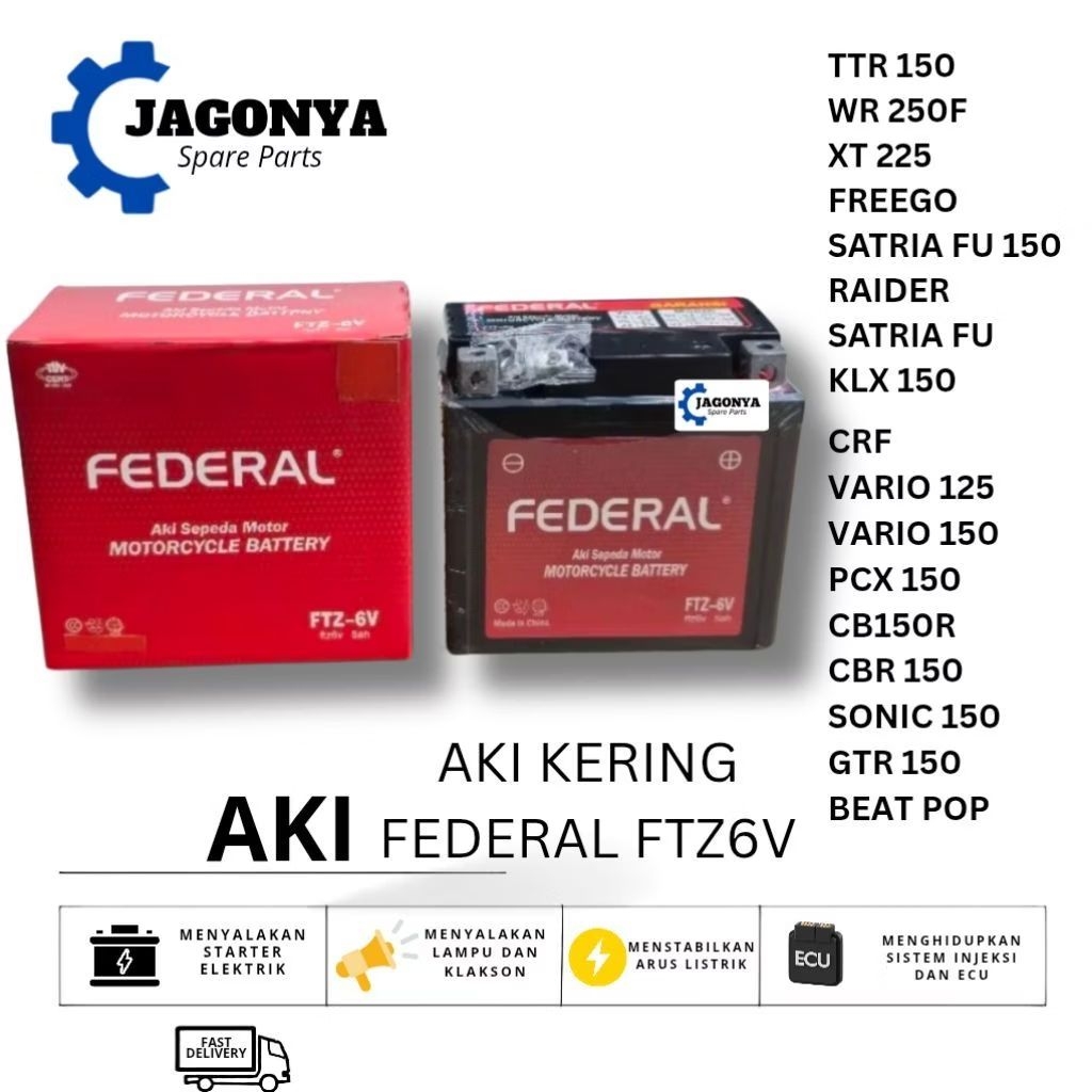 Aki Kering Motor FEDERAL FTZ6V ORIGINAL